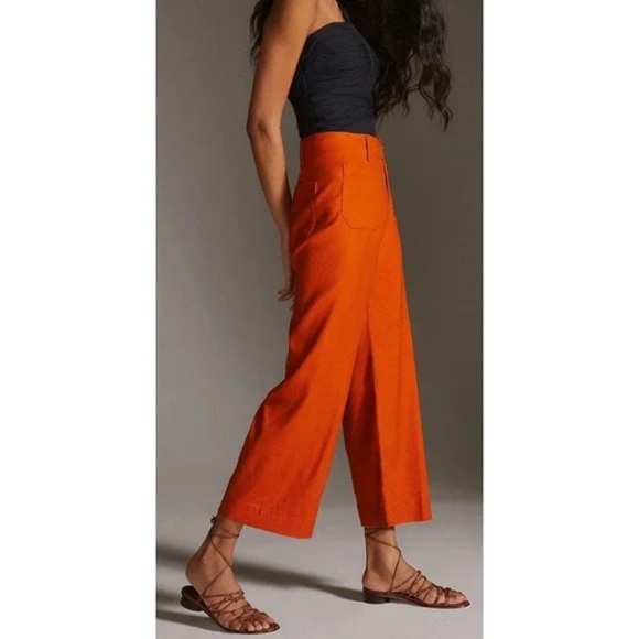Anthropologie Maeve Colette Linen Blend Wide-Leg Trousers in Cedar Size 29P NWT - Picture 2 of 12